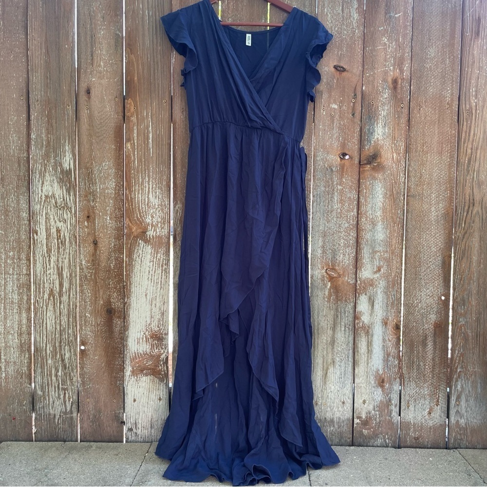 Women’s Navy Blue Light Flowy Dress with Ruffle Edging Size Small